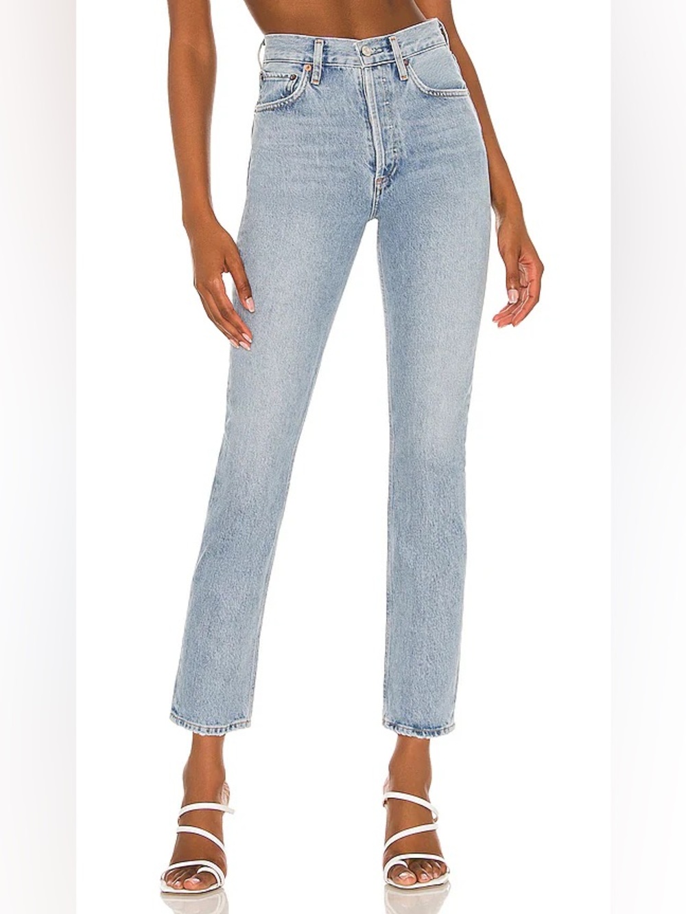 AGOLDE Riley High Rise Crop Straight Leg Jeans in Light Blue Wash